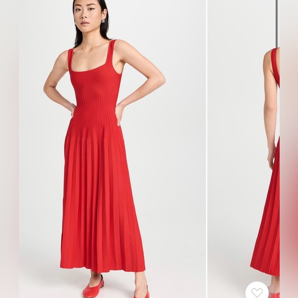 STAUD NWT red knit sleeveless ellison midi dress XS - Picture 1 of 13